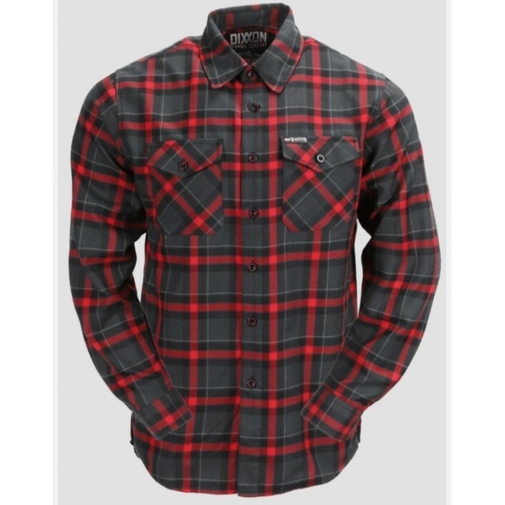 Dixxon Mens Shirt 3X Black Flys Red Grey Plaid Button Down Flannel Long Sleeve